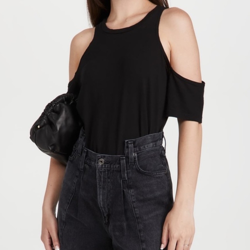 LNA - Cold Shoulder Black T-Shirt - Size XS